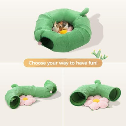PEQULTI Flower Donut Cat Tunnel Bed Washable Plush Mat Multi for Small Pets - Image 4