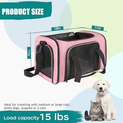 Top tasta Dog Cat Carrier Pet Carriers for Small Medium Large Cats Dogs Carrier Soft Sided Small Puppy Carrier Purse 15 lbs Portable Foldable Airline Approved Dog Cat Travel Carrier Pink 18x11x11 - Image 2