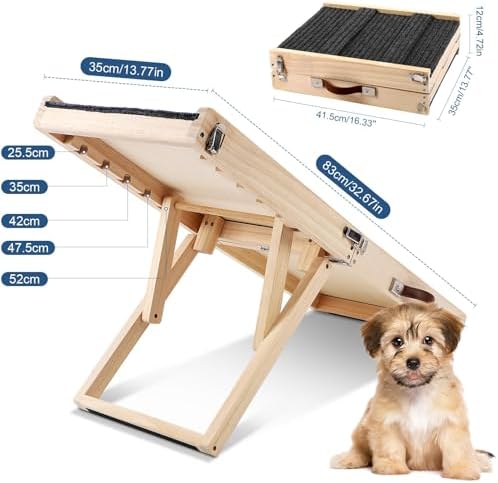Small Dog Ramp, Dog Ramp for Bed, 13.7" W Foldable Pet Ramps for Small Dogs to Get on Couch Car - Adjustable from 10" to 19"- 32" Long with Non-Slip Mat for Dog Cat Climbing - Image 2