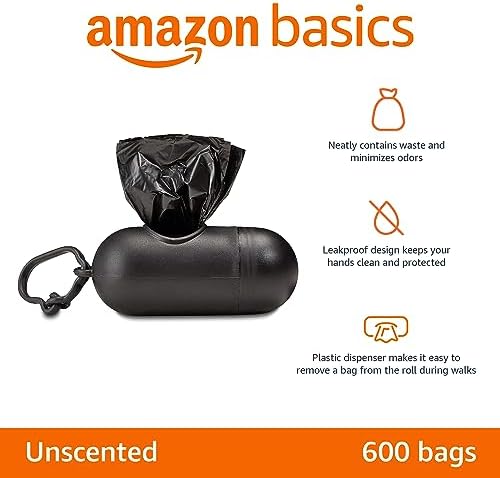 Amazon Basics Dog Poop Leak Proof Bags with Dispenser and Leash Clip, Unscented, 13" x 9", 600 Count - Image 2