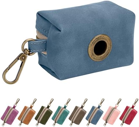 Didog Dog Poop Bag Holder for Leash, Stylish PU Leather, Blue by Didog