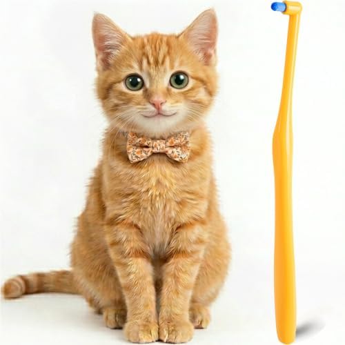 Cat Toothbrush Tuft Head, Small Dog & Puppy Tooth Brushing Kit, Mini Head Teeth Brush for Kitten & Tiny Pet, Doggy Toothbrushes Deep Dental Cleaning, 1 PCS - Orange by MoonyMars