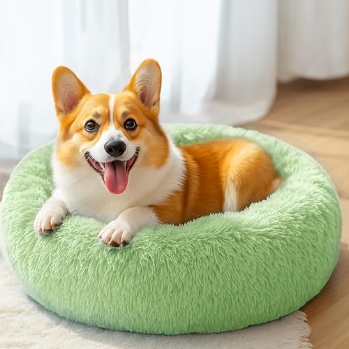 28in Large Dog Bed, Calming Donut Bed for Puppy and Kitten (Green) - Image 5