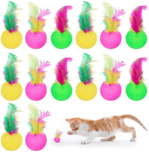balacoo 24 Pack Cat Feather Golf Balls Interactive Cat Toy Balls with Feather Rattle Teasing Toys for Chase Pounce Training Exercise at Home or Pet Shop by balacoo