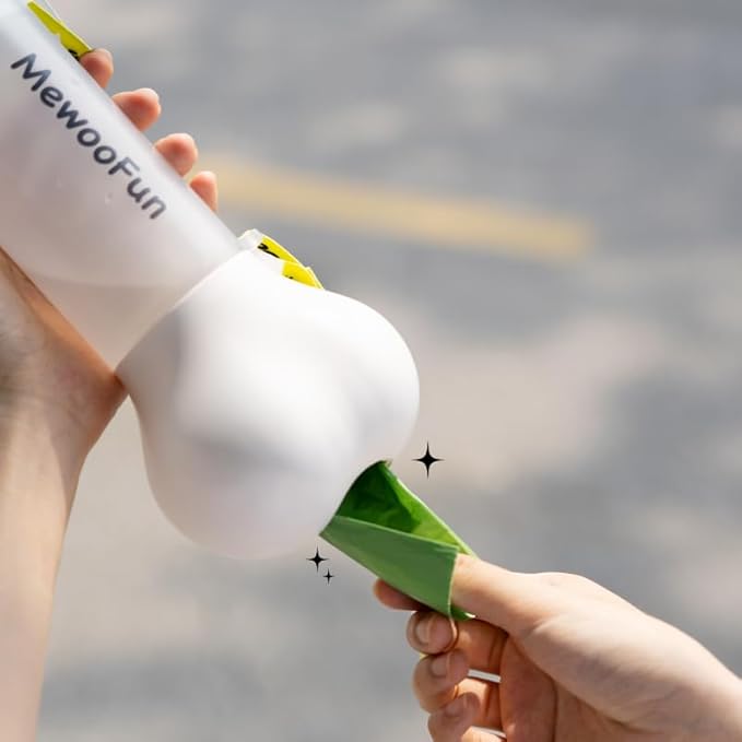 Bone Shaped Pet Water Bottle with Poop Bag Dispenser - Leak-Proof Portable Pet Travel Water Dispenser with Drinking Bowl for Walking, Hiking, & Outdoors, Yellow