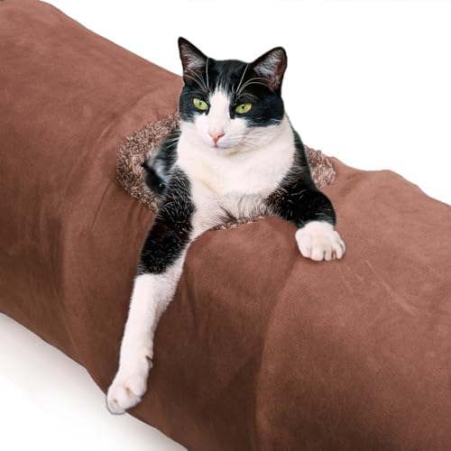 ZENFUN 51"x 12" Collasiple Cat Play Tunnel, Cats Tubes and Tunnels, Cat Foldable Hide and Seek Tunnel Toy, Brown Suede Pet Tube Toy for Rabbits, Ferrets, Puppy, Diameter 12 Inch - Image 5