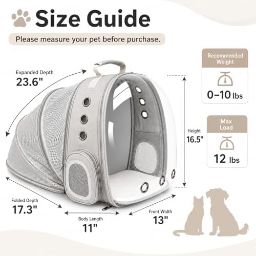 Expandable Cat Carrier Backpack with Bubble Window, Grey - Image 2