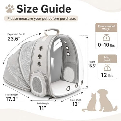 Expandable Cat Carrier Backpack with Bubble Window, Grey - Image 2