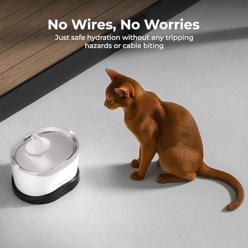 Whiskertons Wireless Cat Water Fountain, Cordless Battery Operated Pet Fountain, 3L/101oz EverMount Cat Fountain, Pet Water Fountains for Cats Indoor, Stainless Steel Tray, Easy to Clean, BPA-Free - Image 3