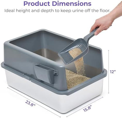 iPrimio Stainless Steel Cat Litter Box, XL Set with Scooper and Litter Mat - Image 3