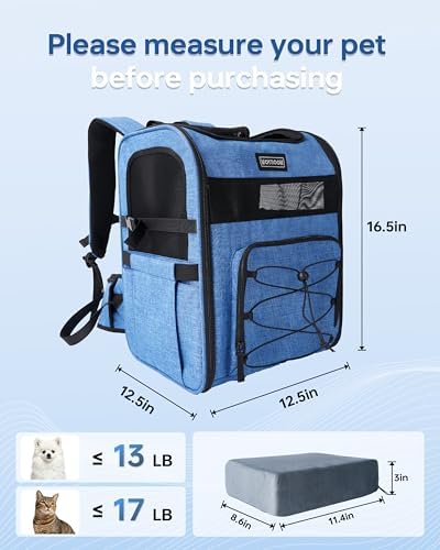 Hiking Dog Carrier Backpack, Padded Height-Enhancing Design, Adjustable Waist Cushioning Belt with Breathable Padded Back Support, Dog Carrier Backpack for Small Dogs Max 13LB Blue with Pad - Image 6