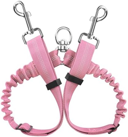 YAODHAOD Double Dog Leash,Two Dog Leash Splitter, No Tangle 360° Swivel Rotation Reflective Lead, Adjustable Length Bungee Heavy Duty Walking Training Dual Extension (Pink) - Image 6