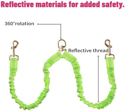 Dual Dog Leash,Double Dog 360 Swivel No Tangle Walking Leash,Comfortable Shock Absorbing Reflective Bungee for Two Dogs (Green) - Image 4