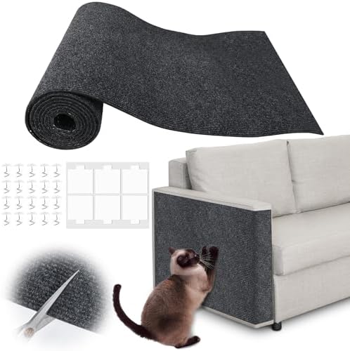 Couch Protector from Cat Claws - 78.7" x 15.8" Trimmable Self-Adhesive Cats Claws Scratch Pads, Cat DIY Climbing Cats Scratch Mat Tree Replacement Indoor (Dark Gray) by Inchoco