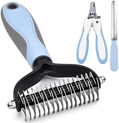 Deshedding Dog Brush - Undercoat Rake for Cats & Dogs - Double Sided Brush for Shedding and Dematting Comb Grooming Tool kit - Nail Clipper & Nail File by KAIFONG