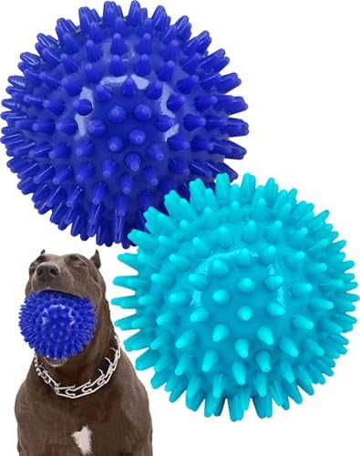Pweituoet 2 Pack 4.5” Heavy Duty Squeaky Dog Ball for Medium Large Dogs, Spikey Dog Ball Toys for Clean Teeth and Training, Large Dog Toys for Aggressive Chewers by PWEITUOET