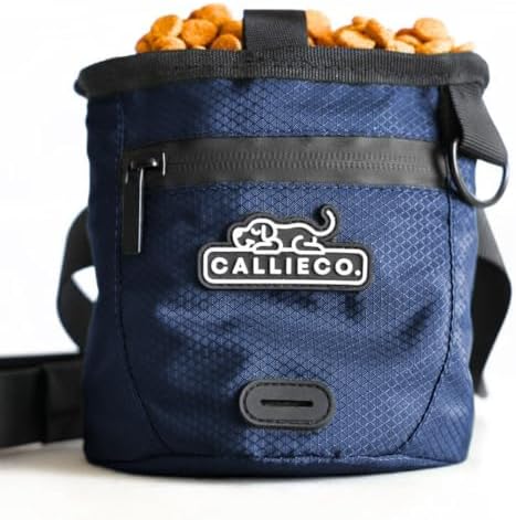 Callieco Mini Dog Treat Pouch with Magnetic & Zipper Closure | Small Waist Belt Training Behavior Aid Bag for Dog Walking with Poop Bag Dispenser (Blue) by Callieco