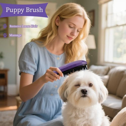 Comma-Shaped Small Dog Brush, Puppy Essentials (Purple) - Image 6