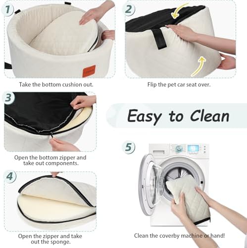 Lealchum Dog Car Seat for Small Dogs Up to 30 Lbs,Ultra Soft Fabric Fill in Comfy Memory Foam,Happy Pet Ride,2 Safety Dog Leashes,Fully Detachable and Washable,Anti Slip Base(Beige) - Image 6