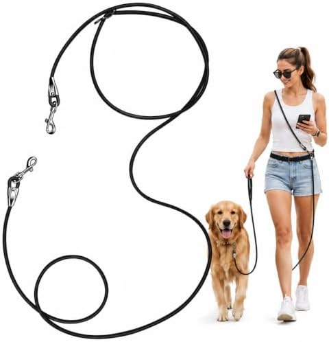 8.2ft Hands Free Dog Leash,Versatile Waist & Crossbody Lead for Medium Dogs,Waterproof & Adjustable for Running Jogging Walking, 360° Swivel Metal Buckle (Black) by L%C3%A9wind