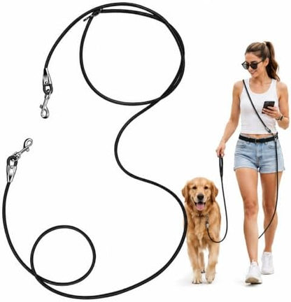 8.2ft Hands Free Dog Leash,Versatile Waist & Crossbody Lead for Medium Dogs,Waterproof & Adjustable for Running Jogging Walking, 360° Swivel Metal Buckle (Black) by L%C3%A9wind