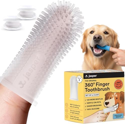 Jasper Dog Toothbrush, 360° Finger Toothbrush for Dogs & Cats, Clear 2-Pack by OralWellnessforPets