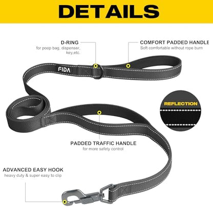 Fida Heavy Duty Dog Leash for Medium Large Dogs, 5 FT, Dual Padded Handles - Image 2