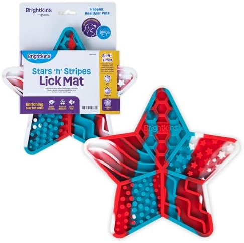 Brightkins Stars 'n' Stripes Lick Mat Mental Stimulation for Dogs,Feeding Treat Mats for Dogs and Cats,Enrichment Dog Food Mat,Puppy Training Tools,Cat Feeder Toy,Dog Toys Boredom,Slow Pet Feeder by Brightkins