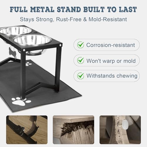 Elevated Dog Bowls, Metal Raised Dog Bowl Stand with 2 Thick 111oz Capacity Stainless Steel Food Bowls & Non-Slip Mat - 14" Tall for Large/Extra Large Breeds - Image 4