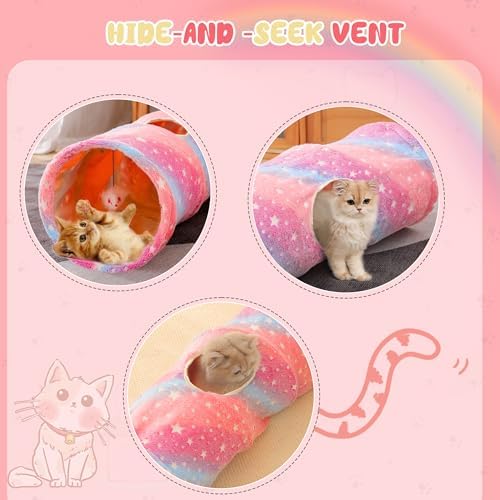 Cat Tunnels for Indoor Cats with Plush Toys Collapsible Glows in The Dark Dog Cat Tunnel Tube Toys Photoluminescent for Indoor Cats Small Dogs Puppy Kitten Rabbit Bunny Ferret Pet Rainbow - Image 3