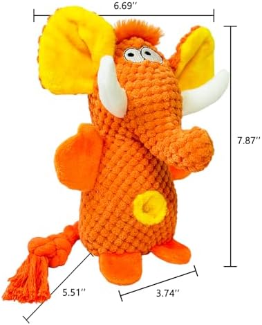 Cute Plush Elephant Dog Toy with Squeaky Sound & Crinkle Paper - Perfect for Small, Medium & Large Dogs (Orange) - Image 3
