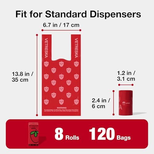 VETRESKA Dog Poop Bags with Handle 120 Count, Strawberry Scented Waste Bag - Image 2