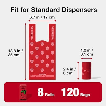 VETRESKA Dog Poop Bags with Handle 120 Count, Strawberry Scented Waste Bag - Image 2