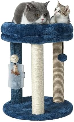 MECOOL Cat Scratching Post Tree with Tower Soft Bed.Natural Quality Sisal Carpet Jute Scratch Posts with Three Hanging Ball Toys and Massage Brush for Indoor Cats and Kittens Blue by MECOOL
