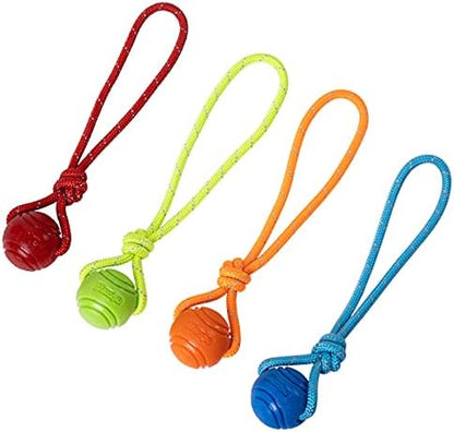Dog Training Ball on A Rope Rubber Dog Rope Toys Ball with Handle for Tug of War K9 Training Rewards for Belgian Malinois Gifts, 5cm in Diameter for Small Dogs 0-30 Lbs, Pack of 4 by Vitalili