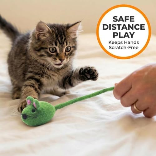 Glaciart One Felt Mouse Cat Toy – Soft Fuzzy Enrichment 100% Natural Wool - Interactive Catnip Play Cat Toy Set - Safe for Pets, Non-AZO Colored Dyes - 42” Long - Image 3