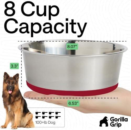 GORILLA GRIP Dog Bowl, Food Grade Stainless Steel Water Bowls, 8 Cup Red - Image 4
