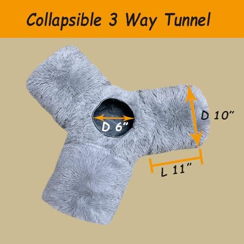 3-Way Collapsible Cat Tunnel Tube Toy Grey Plush - Image 2