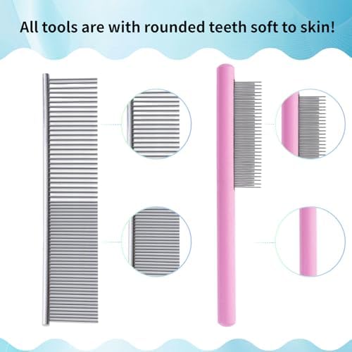 Pink Slicker Brush for Long Haired Dog Wooden Handle Coated Pins - Image 5