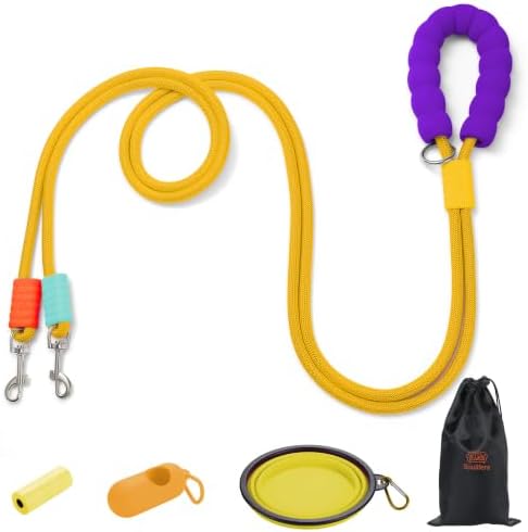 Double Dog Leash, Hands Free Dog Leash Set w/Sponge Handle, Adjustable 4.9-9.8ft for Walking Jogging Running, Multifunctional Handheld Crossbody Waist for Small Medium Dogs by Unknown