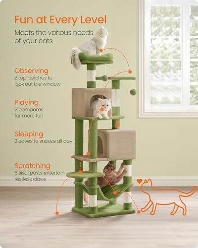 Feandrea Cat Tree, 59.5-Inch Tall Cat Tower, Plush Multi-Level Condo - Image 5