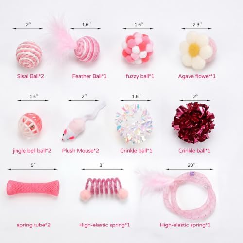 15-Pcs Interactive Cat Toys, Tube Springs, Feather Balls & Mice - Image 2