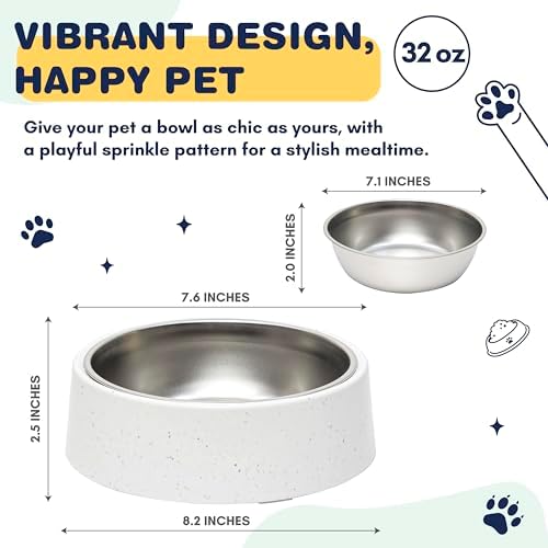 Bzyoo Pet Bowl for Small Dogs & Cats, Stylish Sprinkle Design, Elevated, (White w/Scoop, 4 Cups w/Scoop) - Image 5