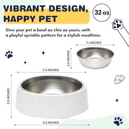 Bzyoo Pet Bowl for Small Dogs & Cats, Stylish Sprinkle Design, Elevated, (White w/Scoop, 4 Cups w/Scoop) - Image 5
