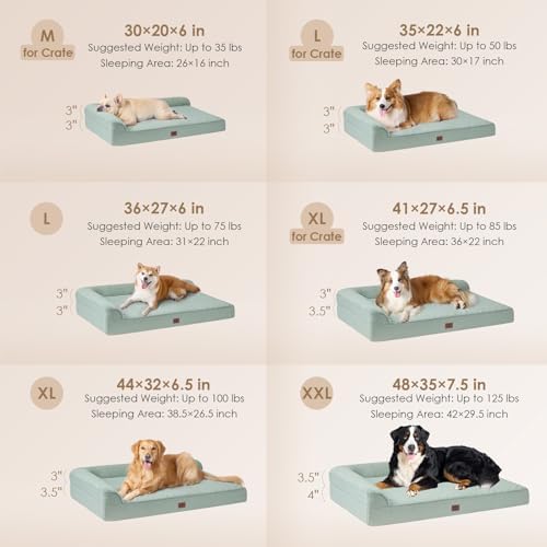 EHEYCIGA Orthopedic Dog Bed Medium Size Dogs, Memory Foam Dog Bed with Washable Removable Cover, Waterproof Pet Sofa Couch for Crate with Nonskid Bottom, 30x20x6, Greyish Green - Image 2