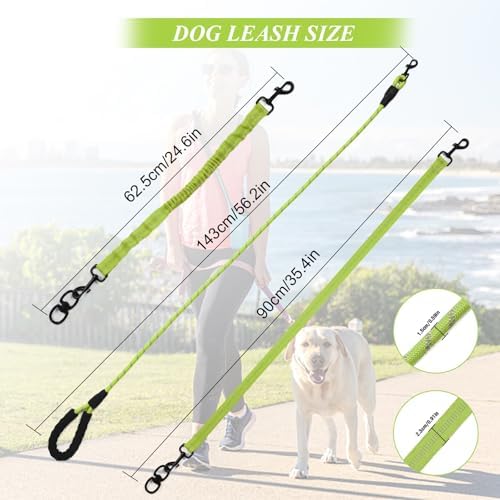Dog Double Leashes,Rope Bungee Four Leash with Padded Handle Removable for 4 Dogs,Tangle-Free, Padded Handles, 360° Swivel Control (Green, 4 Way) - Image 5