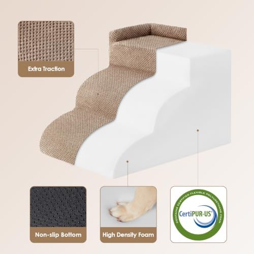 EHEYCIGA 4-Step Curved Dog Stairs for Beds 17.6" H, Camel - Image 3