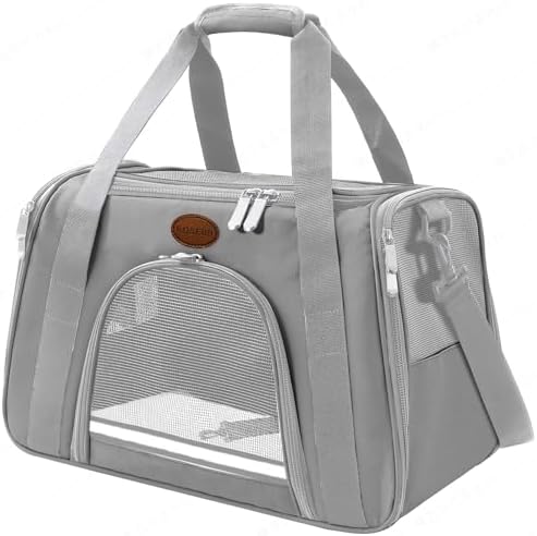 Cat Carrier Dog Carrier Pet Carriers for Medium Small Cats Dogs Puppies up to 25 Lbs,TSA Airline Approved Small Dog Cat Carriers Soft Sided,Collapsible Travel Puppy Carrier (Grey, Large) by ROSEBB