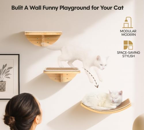 Cat Wall Shelves, Cat Window Perches with Curved Bed & 2 Sisal Mat Steps - Image 6