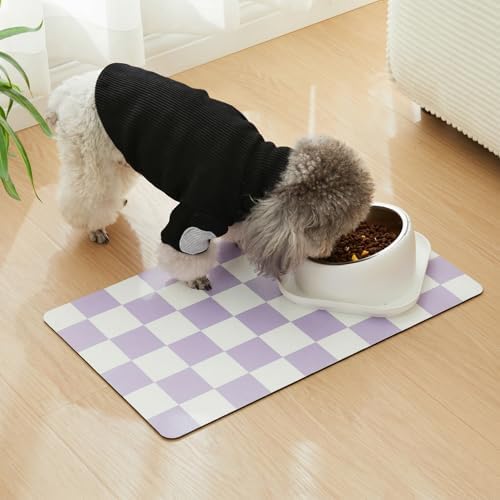 Checkered Dog Feeding Mat, Absorbent Mats for Dog Food and Water Bowl, Dispenser, Aesthetic Purple Checkerboard Pet Placemat for Dogs, Cats, Puppy Accessories (Purple, 12 x 19) - Image 3